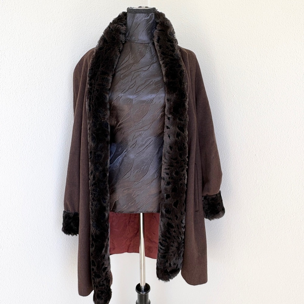 Alorna Wool Blend Faux Fur Trim Coat, Womens Vintage Brown